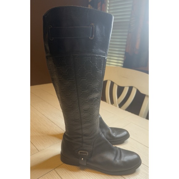ETIENNE AIGNER Ladies Black Leather Mid Calf Embossed Boots. Sz‎ 8M W/ Zip Close - Picture 1 of 11